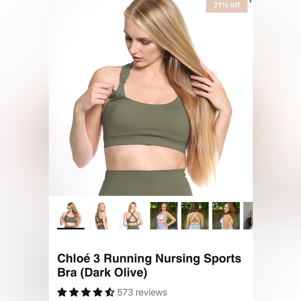 Chloé 3 Running Nursing Sports Bra (Dark Olive)